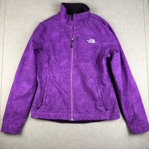 The North Face Women's‎ M Purple Full Zip Softshell Jacket Leaf Print Fleece